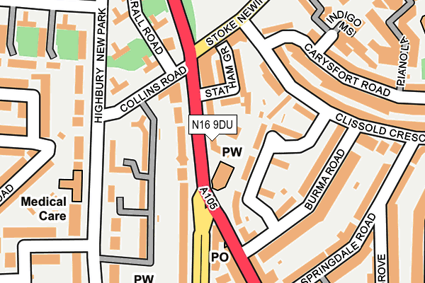 N16 9DU map - OS OpenMap – Local (Ordnance Survey)
