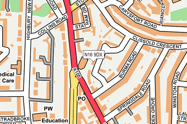 N16 9DX map - OS OpenMap – Local (Ordnance Survey)