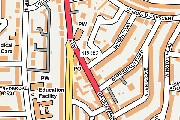 N16 9ED map - OS OpenMap – Local (Ordnance Survey)