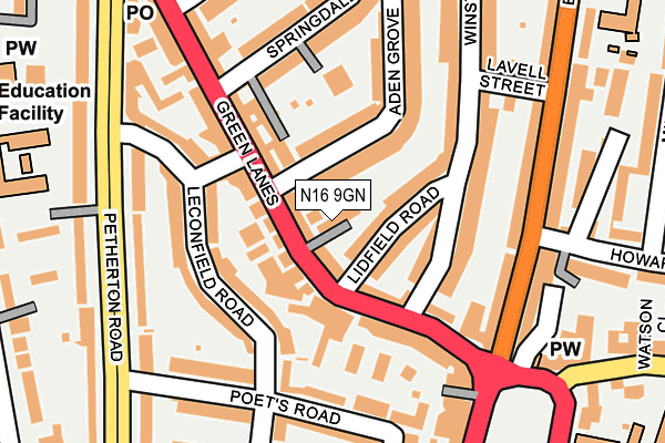 N16 9GN map - OS OpenMap – Local (Ordnance Survey)