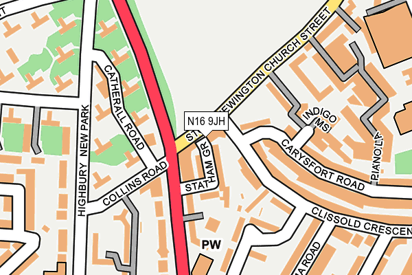 N16 9JH map - OS OpenMap – Local (Ordnance Survey)