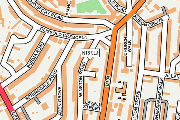 N16 9LJ map - OS OpenMap – Local (Ordnance Survey)