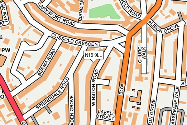 N16 9LL map - OS OpenMap – Local (Ordnance Survey)