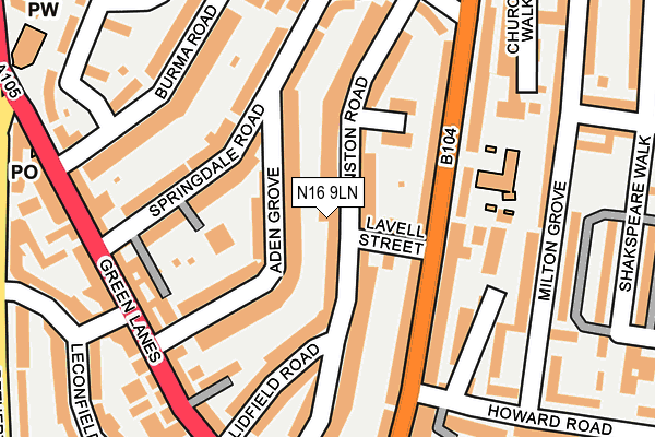 N16 9LN map - OS OpenMap – Local (Ordnance Survey)