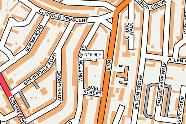 N16 9LP map - OS OpenMap – Local (Ordnance Survey)