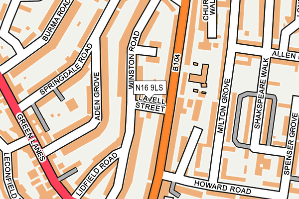 N16 9LS map - OS OpenMap – Local (Ordnance Survey)
