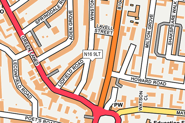 N16 9LT map - OS OpenMap – Local (Ordnance Survey)