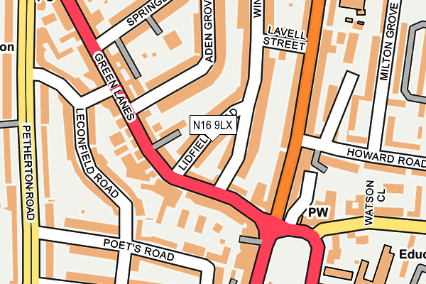 N16 9LX map - OS OpenMap – Local (Ordnance Survey)
