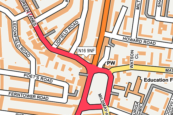 N16 9NF map - OS OpenMap – Local (Ordnance Survey)