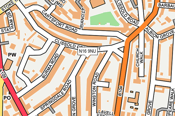 N16 9NU map - OS OpenMap – Local (Ordnance Survey)