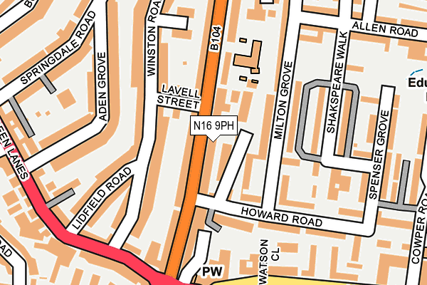 N16 9PH map - OS OpenMap – Local (Ordnance Survey)