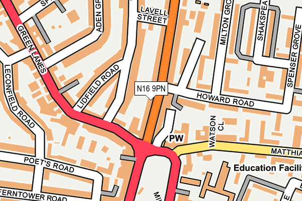 N16 9PN map - OS OpenMap – Local (Ordnance Survey)