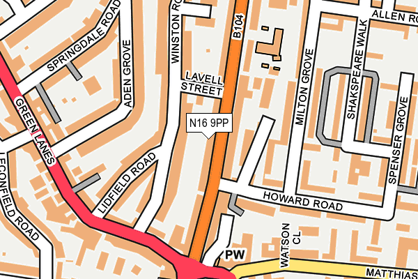 N16 9PP map - OS OpenMap – Local (Ordnance Survey)