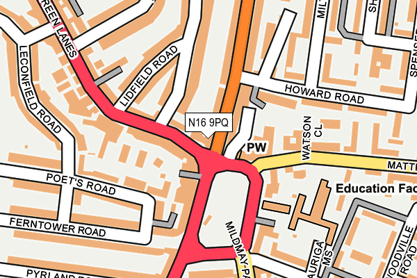 N16 9PQ map - OS OpenMap – Local (Ordnance Survey)