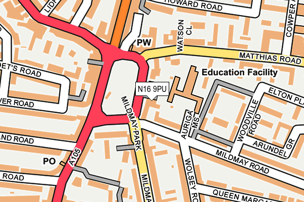 N16 9PU map - OS OpenMap – Local (Ordnance Survey)