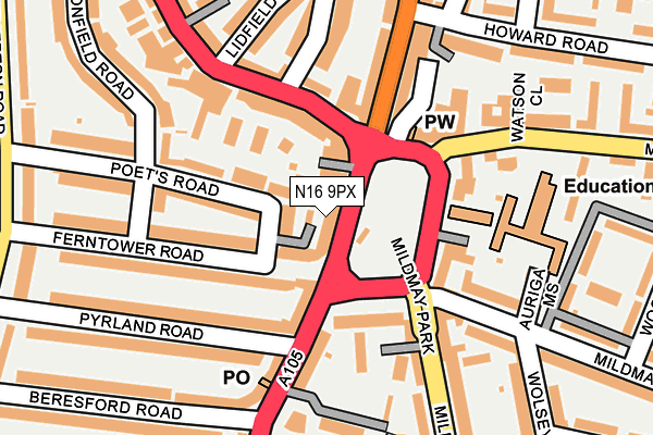 N16 9PX map - OS OpenMap – Local (Ordnance Survey)