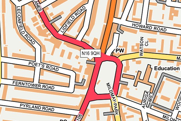 N16 9QH map - OS OpenMap – Local (Ordnance Survey)