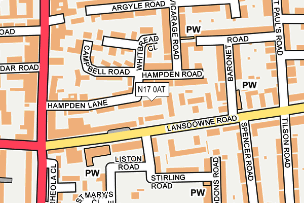 N17 0AT map - OS OpenMap – Local (Ordnance Survey)