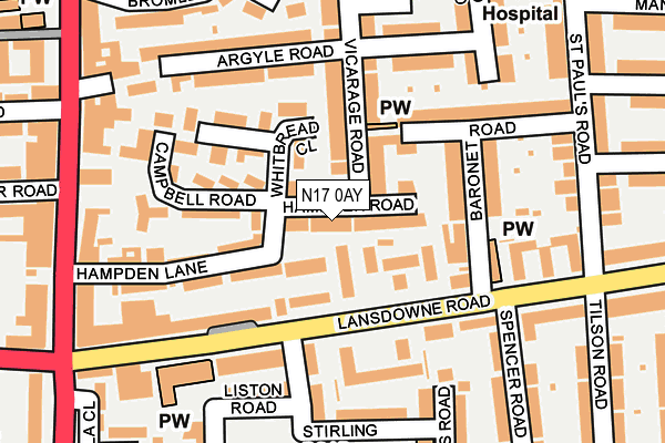 N17 0AY map - OS OpenMap – Local (Ordnance Survey)