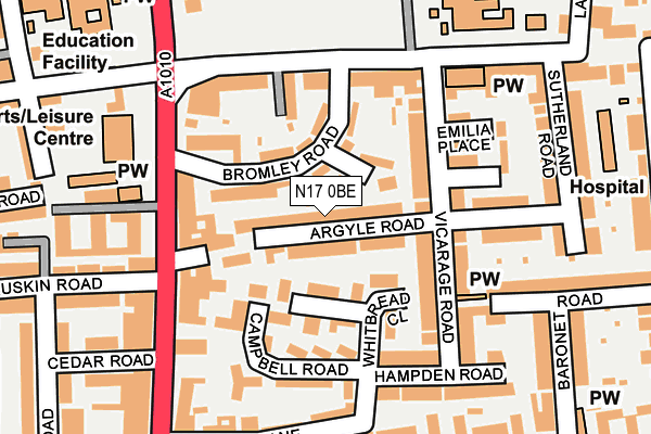 N17 0BE map - OS OpenMap – Local (Ordnance Survey)