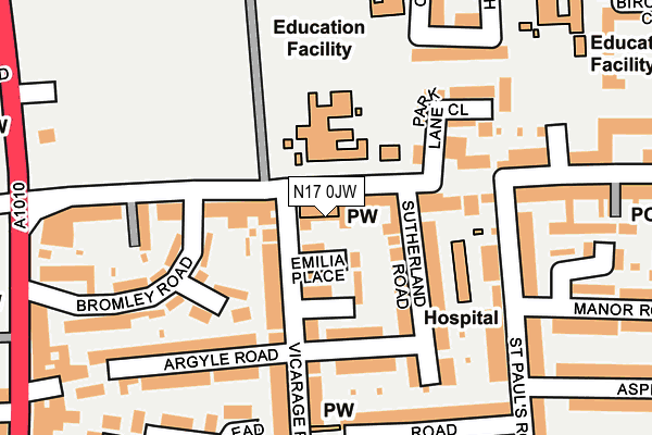 N17 0JW map - OS OpenMap – Local (Ordnance Survey)