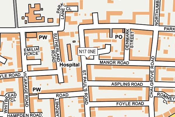 N17 0NE map - OS OpenMap – Local (Ordnance Survey)