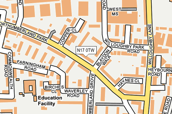 N17 0TW map - OS OpenMap – Local (Ordnance Survey)
