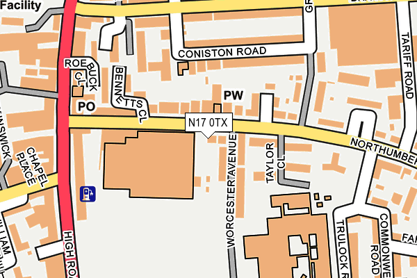 N17 0TX map - OS OpenMap – Local (Ordnance Survey)