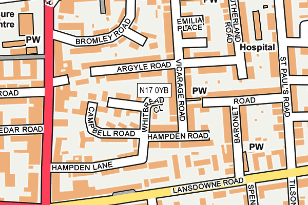 N17 0YB map - OS OpenMap – Local (Ordnance Survey)