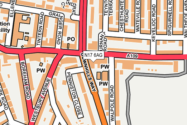 N17 6AG map - OS OpenMap – Local (Ordnance Survey)