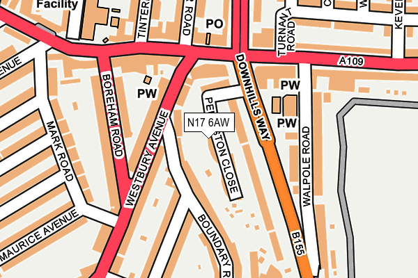 N17 6AW map - OS OpenMap – Local (Ordnance Survey)