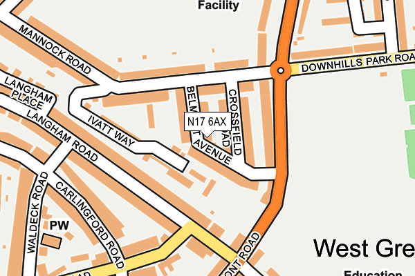 N17 6AX map - OS OpenMap – Local (Ordnance Survey)