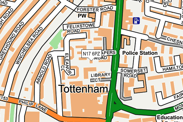 N17 6PZ map - OS OpenMap – Local (Ordnance Survey)