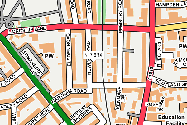 N17 6RX map - OS OpenMap – Local (Ordnance Survey)