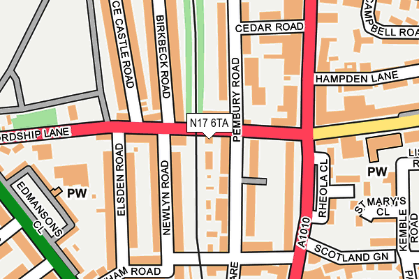 N17 6TA map - OS OpenMap – Local (Ordnance Survey)