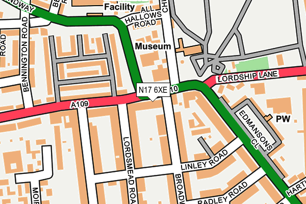 N17 6XE map - OS OpenMap – Local (Ordnance Survey)