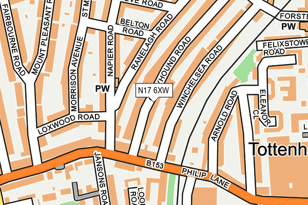 N17 6XW map - OS OpenMap – Local (Ordnance Survey)