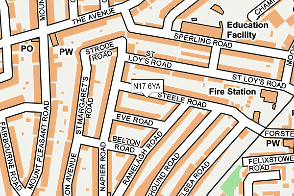 N17 6YA map - OS OpenMap – Local (Ordnance Survey)