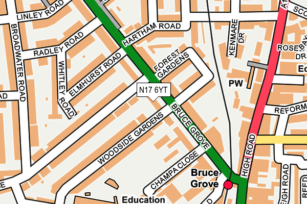 N17 6YT map - OS OpenMap – Local (Ordnance Survey)
