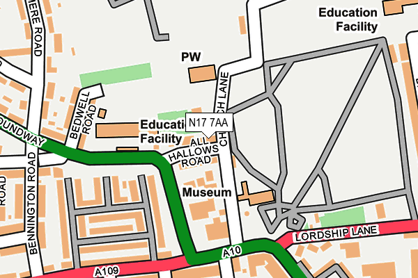 N17 7AA map - OS OpenMap – Local (Ordnance Survey)