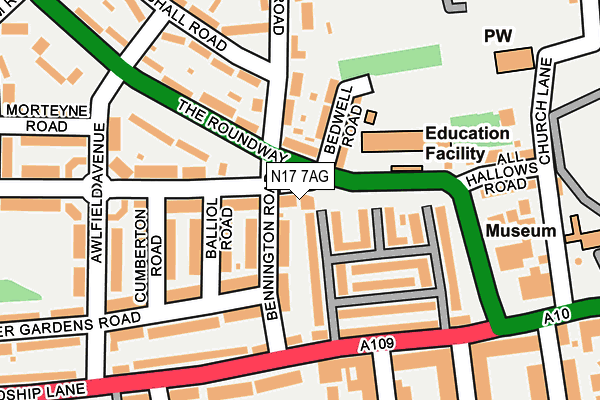 N17 7AG map - OS OpenMap – Local (Ordnance Survey)