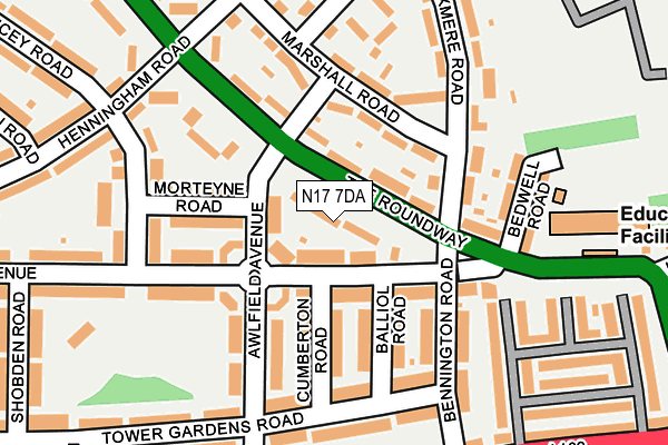 N17 7DA map - OS OpenMap – Local (Ordnance Survey)