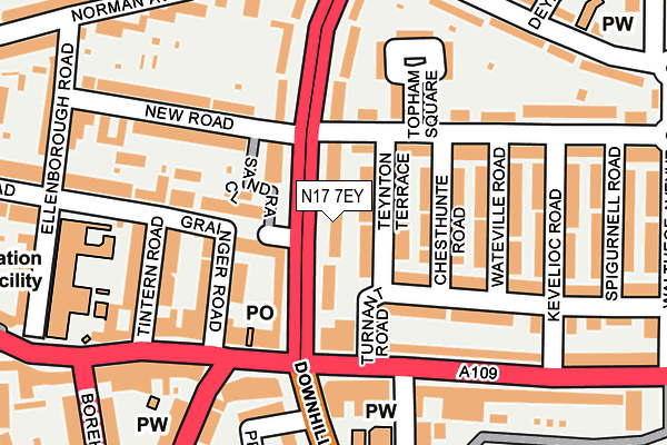 N17 7EY map - OS OpenMap – Local (Ordnance Survey)