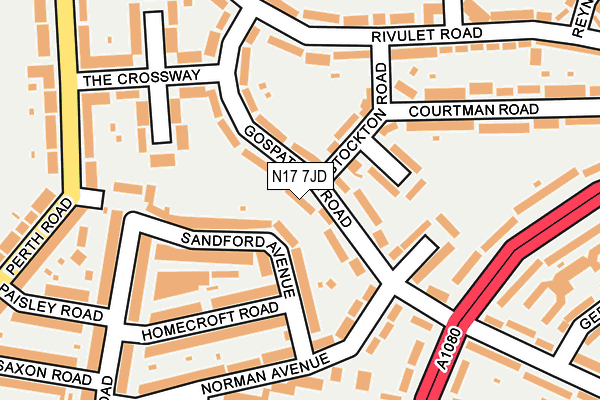 N17 7JD map - OS OpenMap – Local (Ordnance Survey)