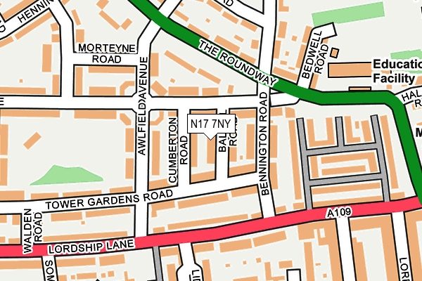 N17 7NY map - OS OpenMap – Local (Ordnance Survey)