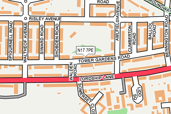 N17 7PE map - OS OpenMap – Local (Ordnance Survey)