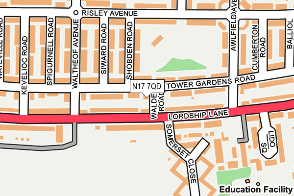 N17 7QD map - OS OpenMap – Local (Ordnance Survey)