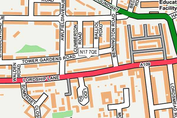 N17 7QE map - OS OpenMap – Local (Ordnance Survey)