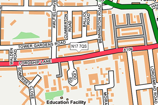 N17 7QS map - OS OpenMap – Local (Ordnance Survey)