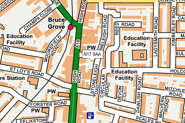 N17 9AA map - OS OpenMap – Local (Ordnance Survey)